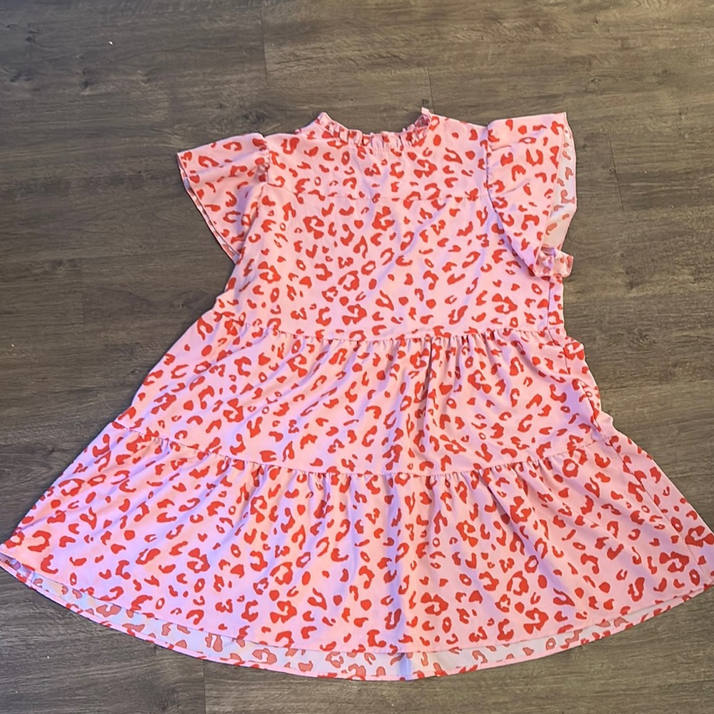 SHEIN Pink and Orange Leopard Print Mini Dress